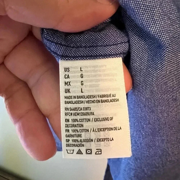 American Eagle Mens Officewear Button Down Chambray Blue Large Classic Fit Shirt - Picture 5 of 7